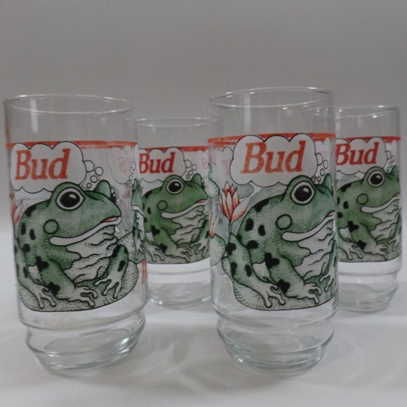 Vintage Set of 4 1995 Budweiser Frog 16 Oz Glasses Tumblers Bud-Weis-Er - Picture 1 of 4